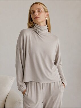 Bleusalt The Oversized Turtleneck Sweater XS Tencel Modal Taupe